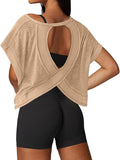 UNIANKIYA Open Back Workout Tops for Women Loose Fit Athletic Crop Tee Short Sleeve Gym Running Yoga Shirt