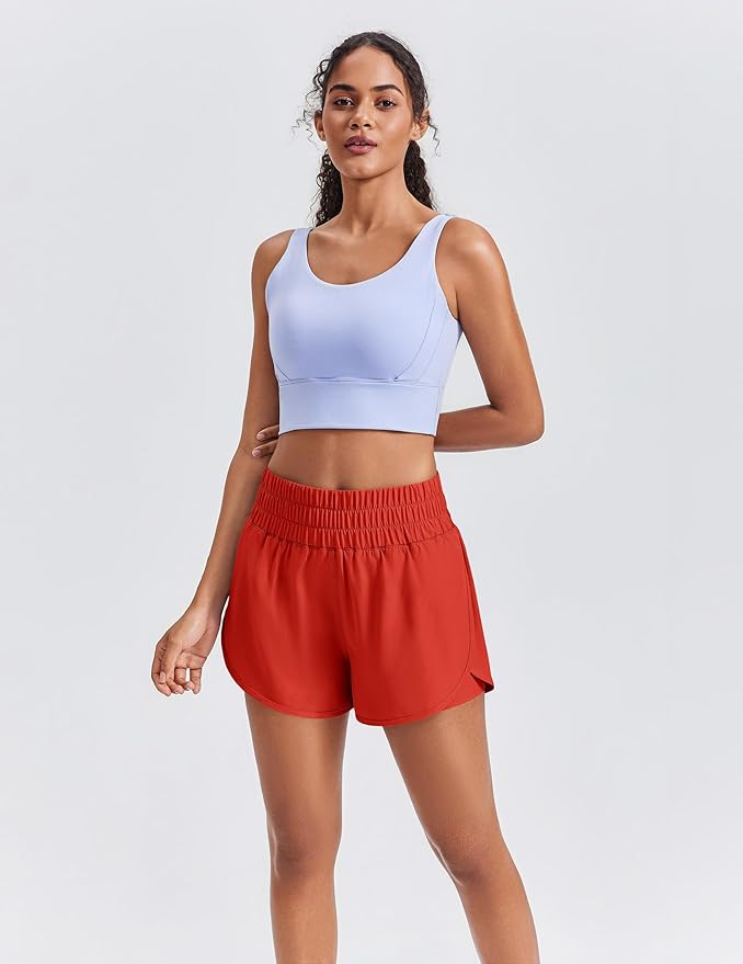 PINSPARK Women's 2 in 1 Running Shorts High-Split Athletic Short High Waisted 3" Liner Workout Gym Short with Pockets