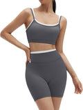 SUUKSESS Women 2 Pieces Workout Sets Padded Spaghetti Straps Camis High Waist Biker Shorts