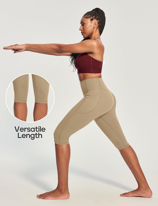 Heathyoga Capri Leggings with Pockets for Women Tummy Control Knee Length Leggings Yoga Pants Women Capri Pants Workout