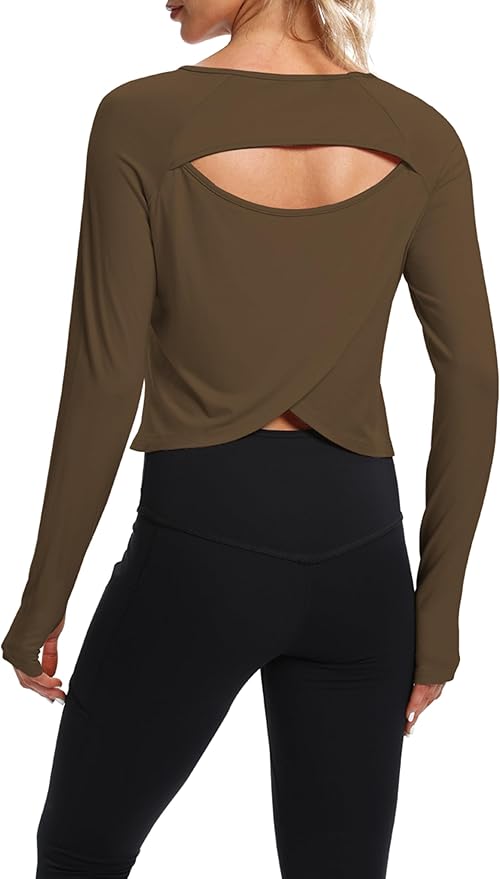 Bestisun Long Sleeve Workout Running Shirts Athletic Yoga Gym Crop Tops for Women