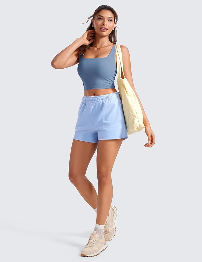 CRZ YOGA Butterluxe Square Neck Crop Tank Tops for Women - Workout Longline Sports Bras Padded Yoga Camisole