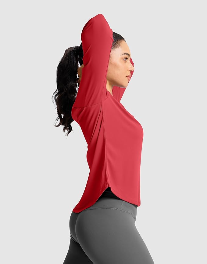 SANTINY Lightweight Long Sleeve Workout Tops for Women Breathable Gym Yoga Athletic Running Hiking Top UPF 50+ Sun Shirts