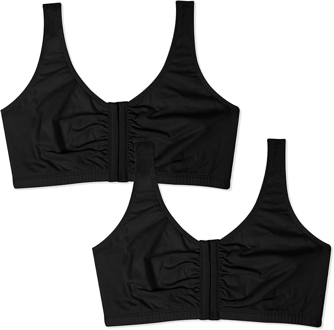 Fruit of the Loom Women's 96014PK Comfort Cotton Blend Front Close Sports Bra 2 Pack
