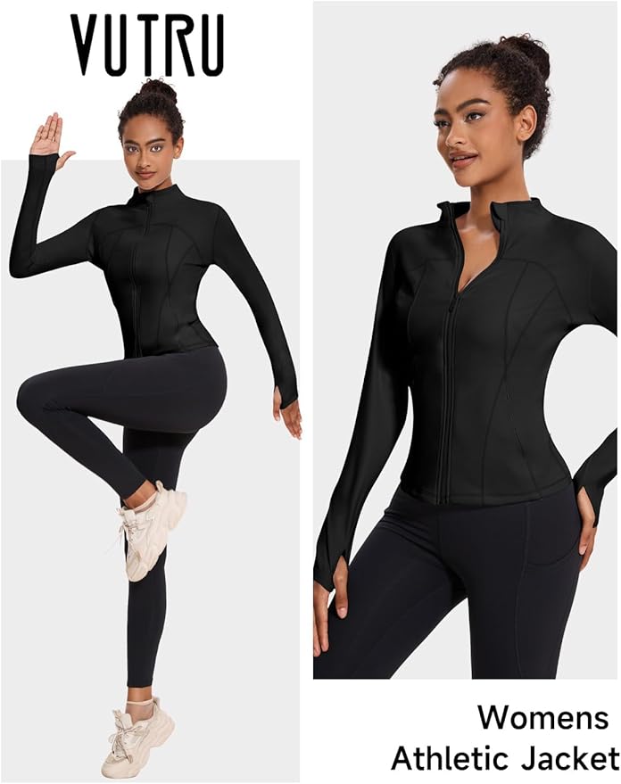 VUTRU Womens Workout Yoga Jacket Lightweight Zip Up Athletic Jacket Lightweight Cropped Jacekt with Pockets