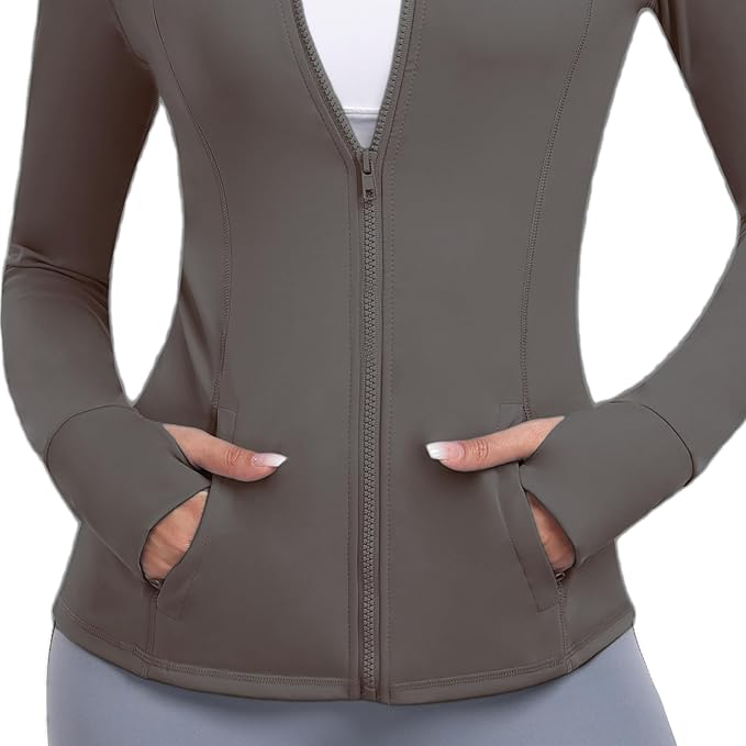 Women's Athletic Full Zip Lightweight Workout Jacket With Pockets Running Slim Fit Yoga Sportwear With Thumb Holes