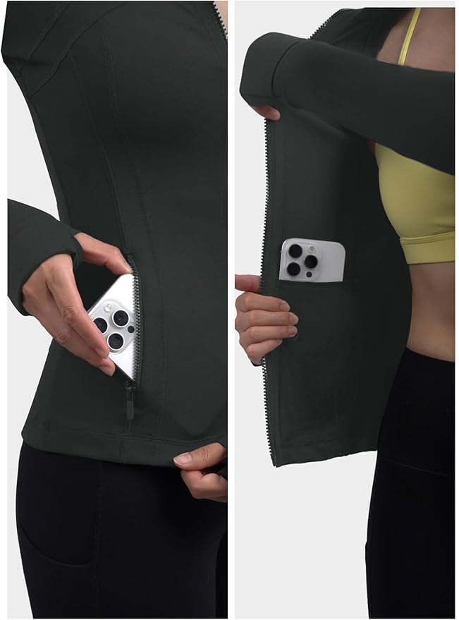 SIS QUEEN Women's Workout Jackets Slim Fit Athletic Track Tops with Pockets Thumb Holes Full Zip Up Lightweight Sportswear