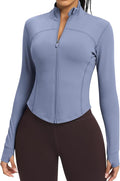 Women BBL Jacket Full Zip UP Workout Athletic Cropped Jacket wIth Thumb Holes Running Yoga Sportswear