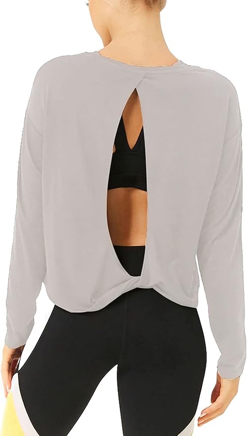 Bestisun Long Sleeve Workout Shirts Yoga Dance Tops Open Back Athletic Clothes for Women