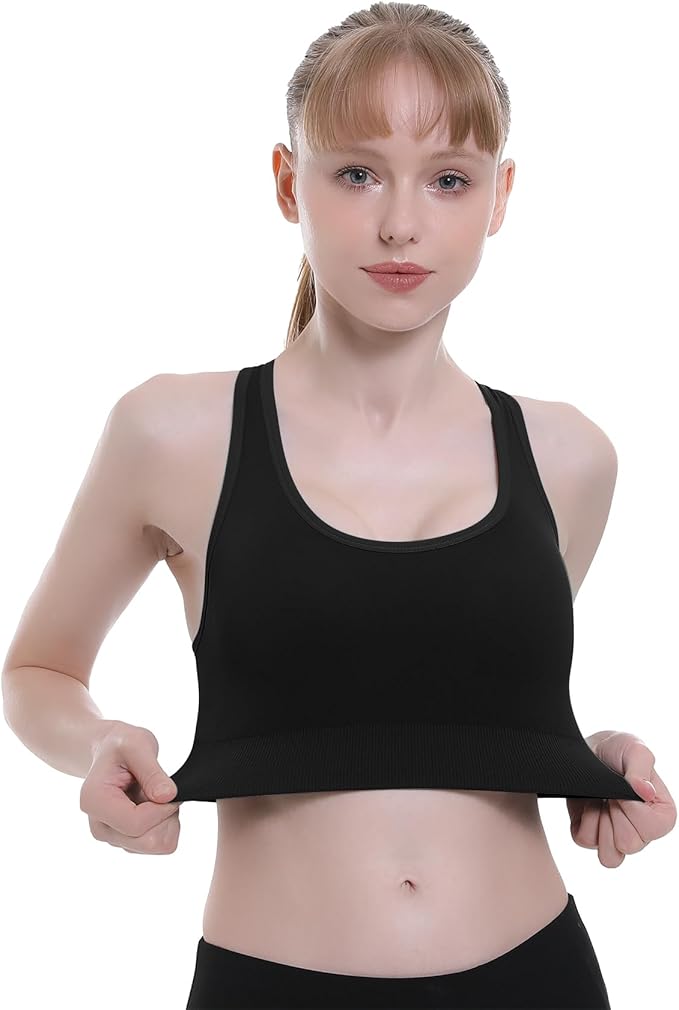Double Couple Sports Bras for Women Padded High Impact Seamless Criss Cross Back Workout Tops Gym Activewear Bra Large