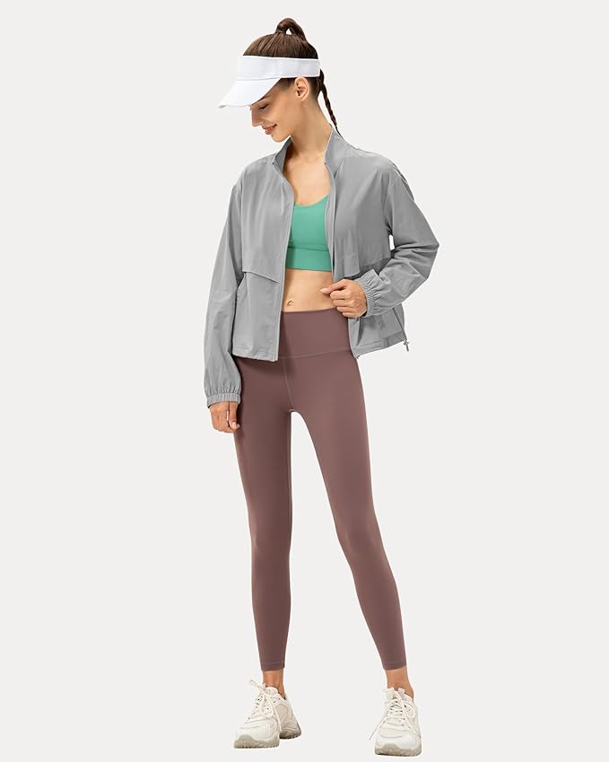 Locachy Women's Lightweight Zip Up Athletic Jacket Stand Collar Windproof Sun Protection Workout Outdoor Jacket