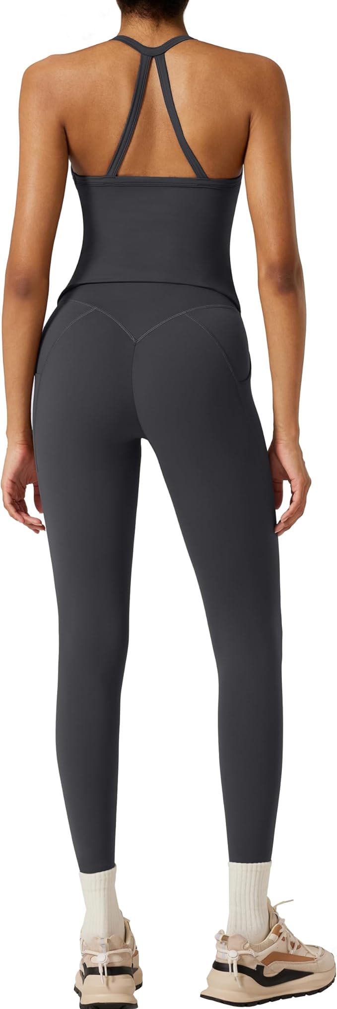 RXRXCOCO Cross Back Workout Sets for Women 2 Piece Padded Tank Tops Hidden Scrunch Leggings Gym Outfits with Pockets