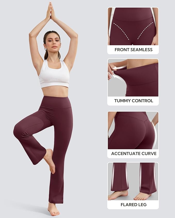 Yoga Pants for Women High Waisted Flare Leggings Bell Bottom Leggings Front Seamless Flared Workout Pants Tummy Control