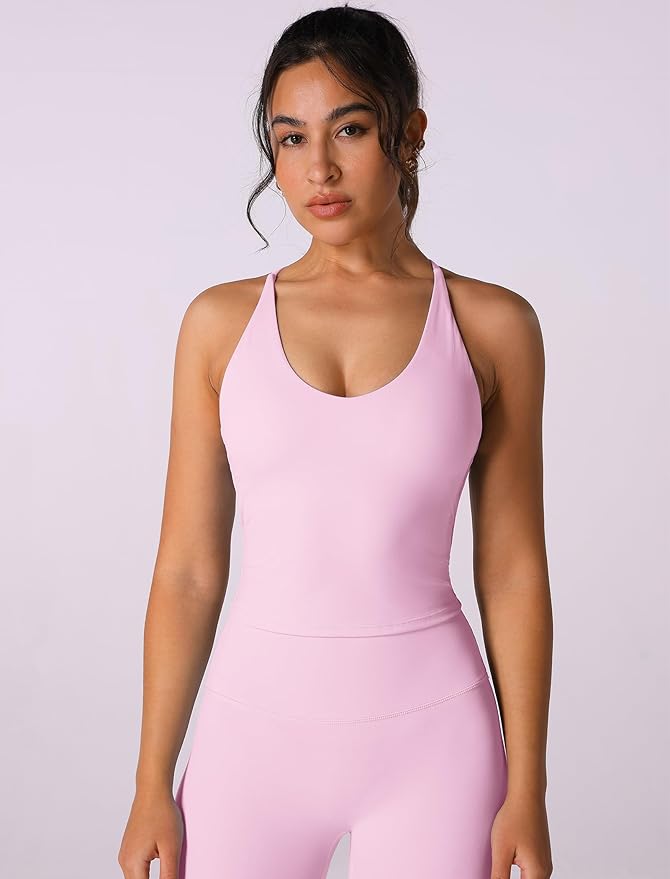 ABOCIW Womens Cross Back Workout Crop Tank with Built in Bra V Neck Longline Sports Bra Gym Shirt Yoga Pilates Top