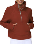 THE GYM PEOPLE Womens' Half Zip Pullover Fleece Stand Collar Crop Sweatshirt with Pockets Thumb Hole
