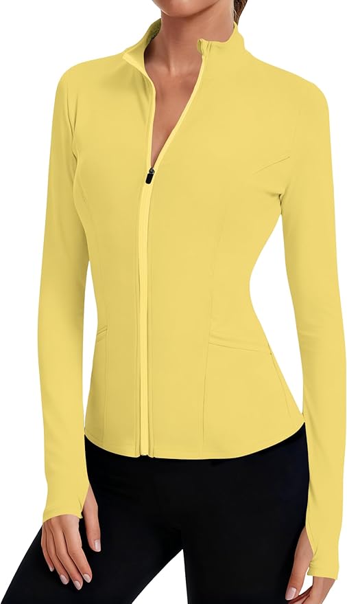 LOMON Women's Athletic Jackets Cropped Long Sleeve Workout Tops Yoga Zip Up Jackets Gym Tops Golf Shirts