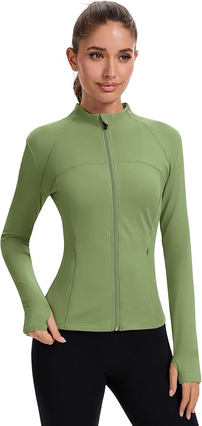Rapbin Women's Full Zip Workout jackets Runing Slim Fit Athletic Tops With Thumb Holes