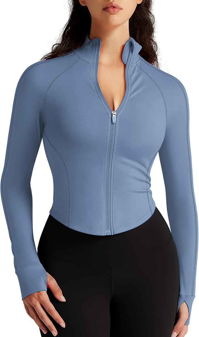 Womens Zip Up Bbl Jacket Lightweight Cropped Athletic Jacket Track Gym Workout Jackets for Running Yoga Hiking