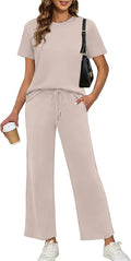 XIEERDUO Women's Side Slit Lounge Sets 2026 Fashion 2 Piece Travel Outfits Cozy Loungewear Wide Leg Tracksuits S-3XL