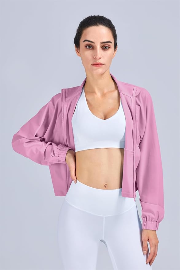 altiland Women's Athletic Running Yoga Gym Track Zip Up Cropped Jackets UPF 50+ Sun Protection Long Sleeve Workout Shirts
