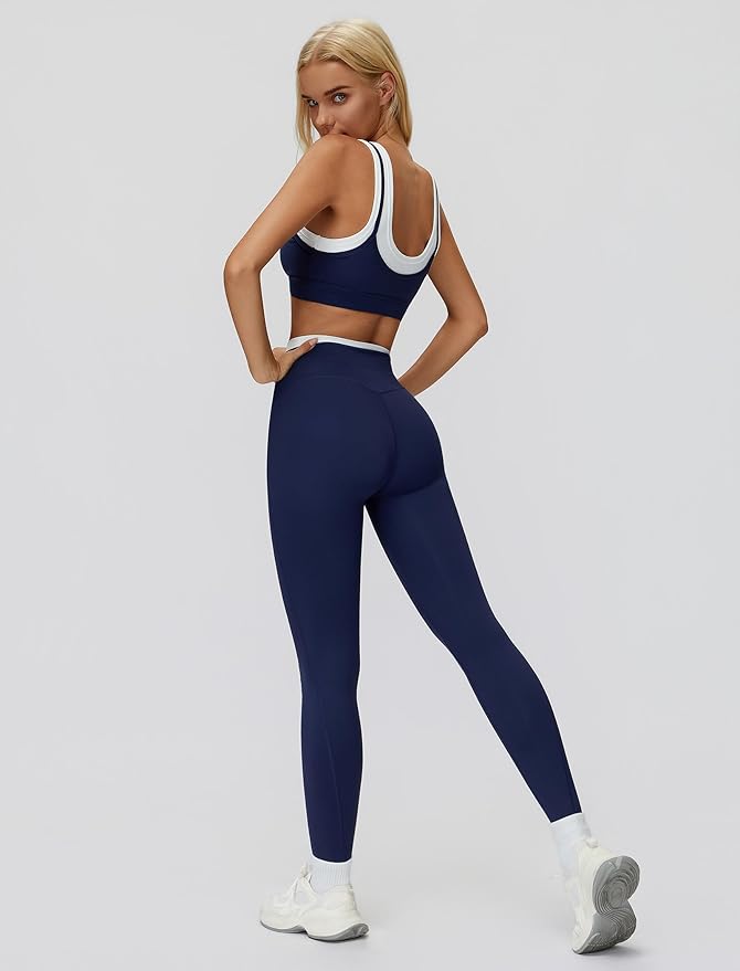 ABOCIW Two Piece Workout Sets for Women Layer Sports Bra Tummy Control High Wait Leggings Gym Yoga Outfits