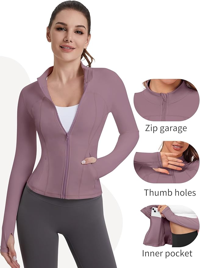 VUTRU Womens Workout Yoga Jacket Lightweight Zip Up Athletic Jacket Lightweight Cropped Jacekt with Pockets