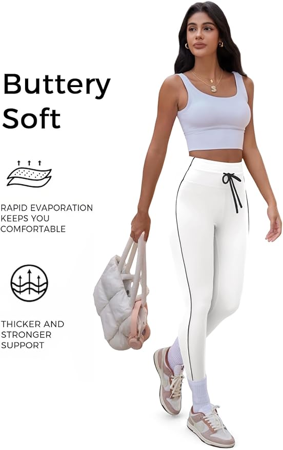 Aoysky Womens Buttery Soft High Waisted Drawstring Leggings 25'' Workout Running Gym Athletic Yoga Pants