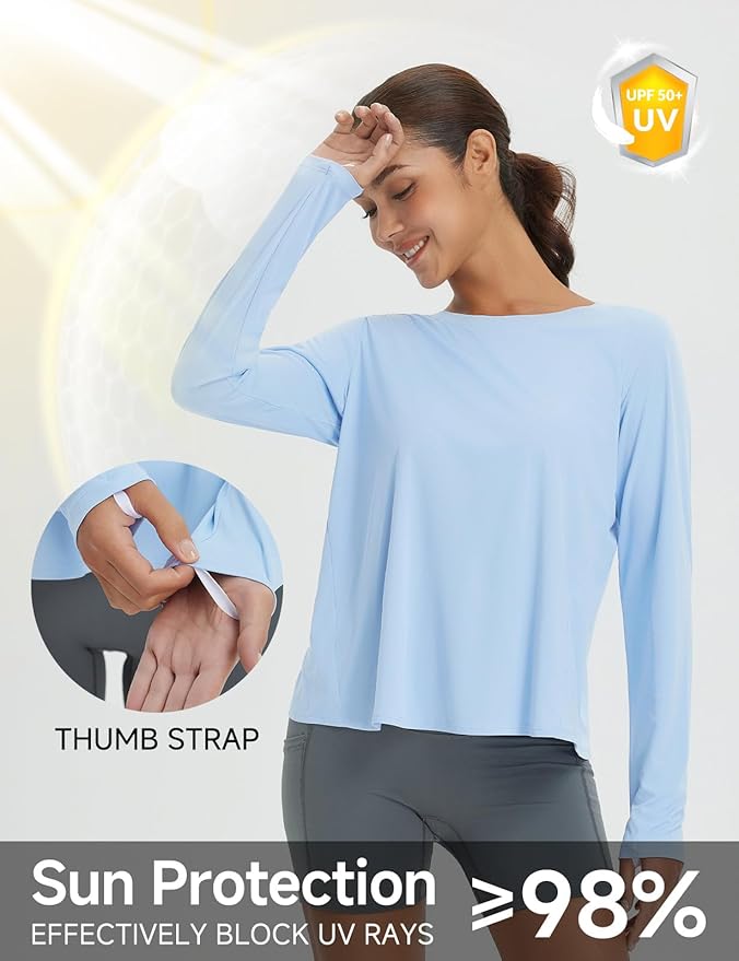 baleaf Women's Running Sun Shirts Long Sleeve UPF 50+ Workout Tops UV Athletic Split Back Quick Dry Lightweight