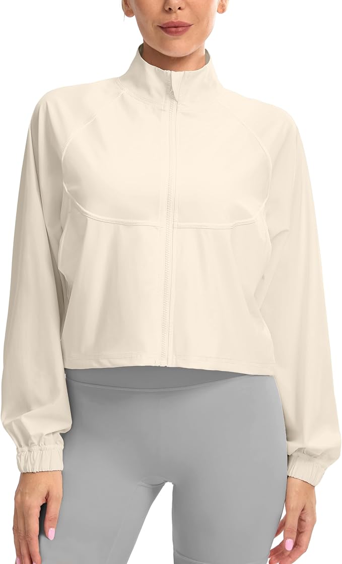 Soothfeel Women's Athletic workout Jacket Lightweight UPF 50+ Long Sleeve Sun Protection Shirts Zip Up Cropped Hiking Tops