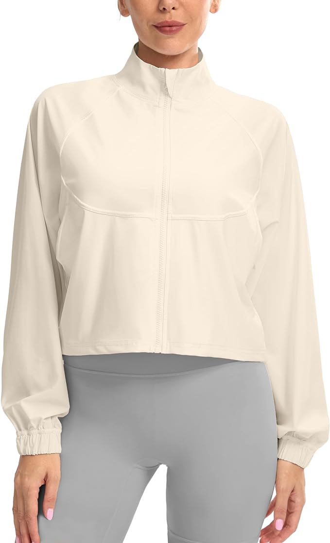 Soothfeel Women's Athletic workout Jacket Lightweight UPF 50+ Long Sleeve Sun Protection Shirts Zip Up Cropped Hiking Tops