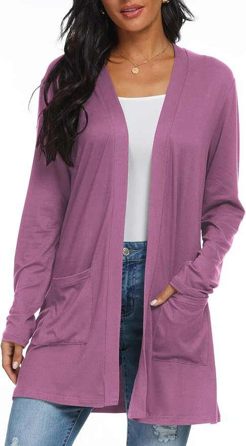 Womens Casual Lightweight with Pocketes Long Sleeve Open Front Cardigan