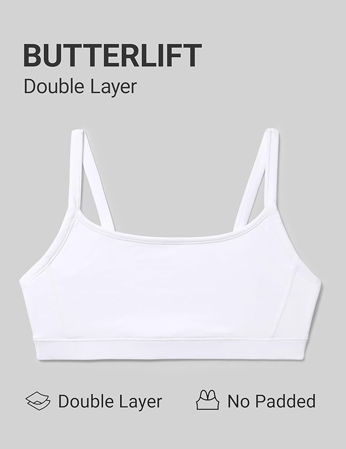 CRZ YOGA Butterlift Double Lined Scoop Neck Sports Bras for Women - Spaghetti Straps U Back Yoga Top Non Padded
