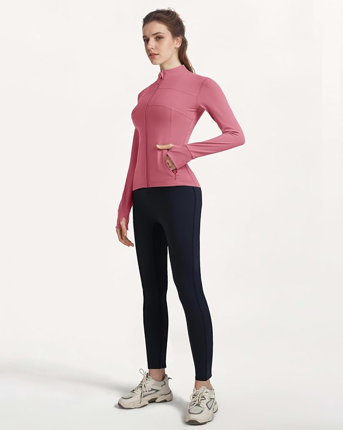 Gacaky Women's Slim Fit Workout Running Track Jackets Full Zip-up Yoga Athletic Jacket with Thumb Holes