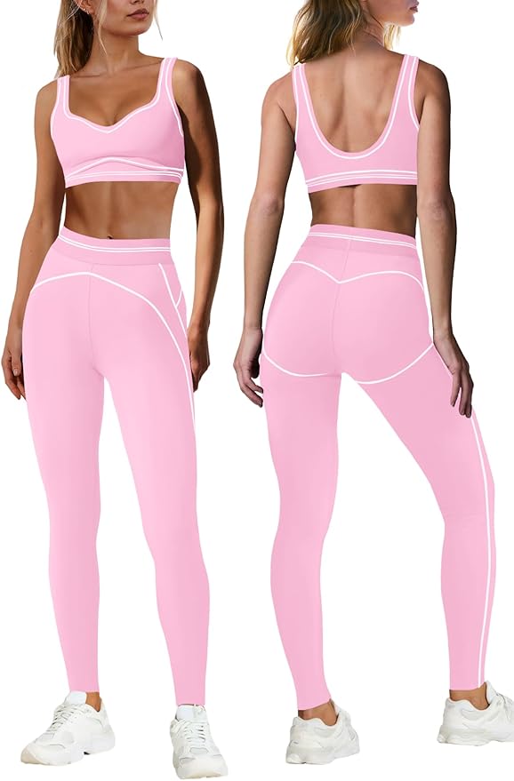 Nirovien Womens 2 Piece Workout Sets Athletic Yoga Sets Pilates Gym Outfits Butt Lifting Leggings and Sports Bra