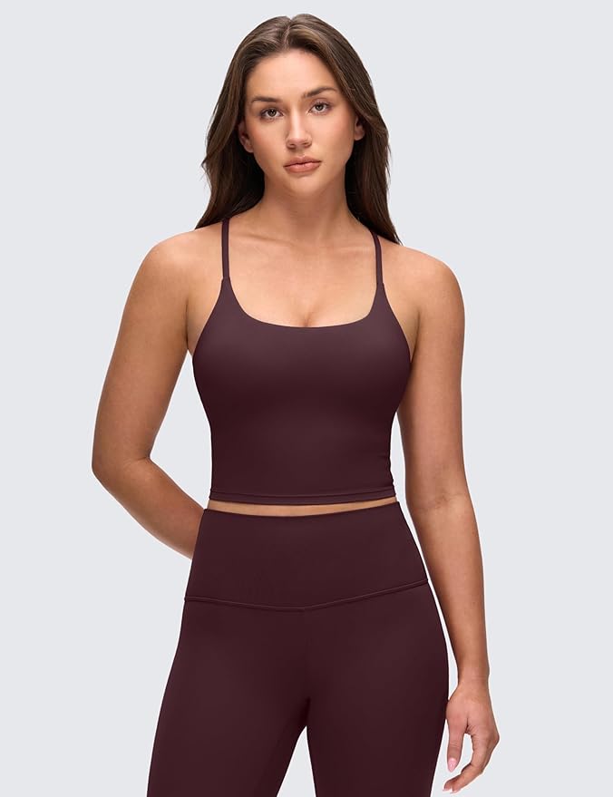 CRZ YOGA Butterluxe Twist Cross Back Crop Tank Tops for Women - Padded Adjustable Straps Yoga Longline Sports Bras
