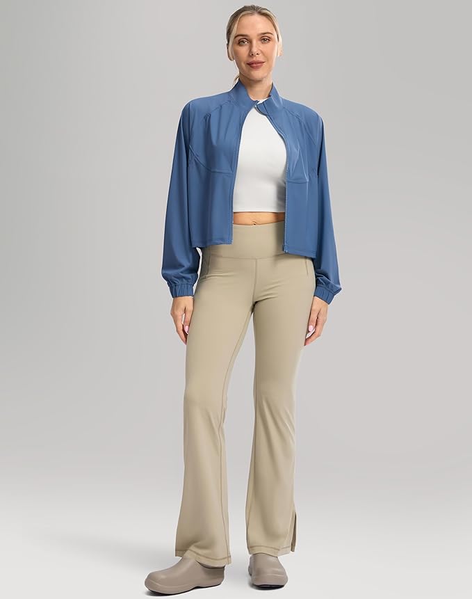 Soothfeel Women's Athletic workout Jacket Lightweight UPF 50+ Long Sleeve Sun Protection Shirts Zip Up Cropped Hiking Tops