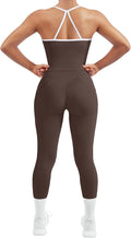 SUUKSESS Women 2 Piece Workout Sets Compression Tummy Control Leggings with Pockets Halter Built in Bra Tank Tops