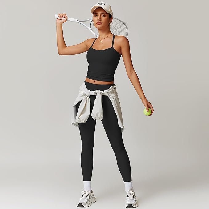 Women 2 Piece Workout Sets (NEW) Yoga Outfit Open Back Tank Top High Waisted Leggings Gym Sets Tracksuits