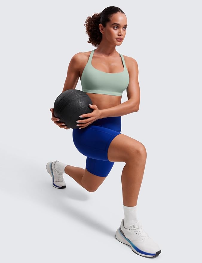CRZ YOGA Naked Feeling Strappy Sports Bras for Women - Criss Cross Back Wireless Padded Cami Yoga Workout Top