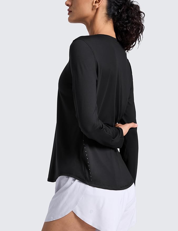 CRZ YOGA Lightweight Workout Long Sleeve Shirts for Women - Gym Running Fall Athletic Training T-Shirts High Neck Tops