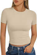 Trendy Queen Womens Short Sleeve T Shirts - Buttery Soft Summer Crop Tops Slim Fit Y2k Basic Tees for Workout