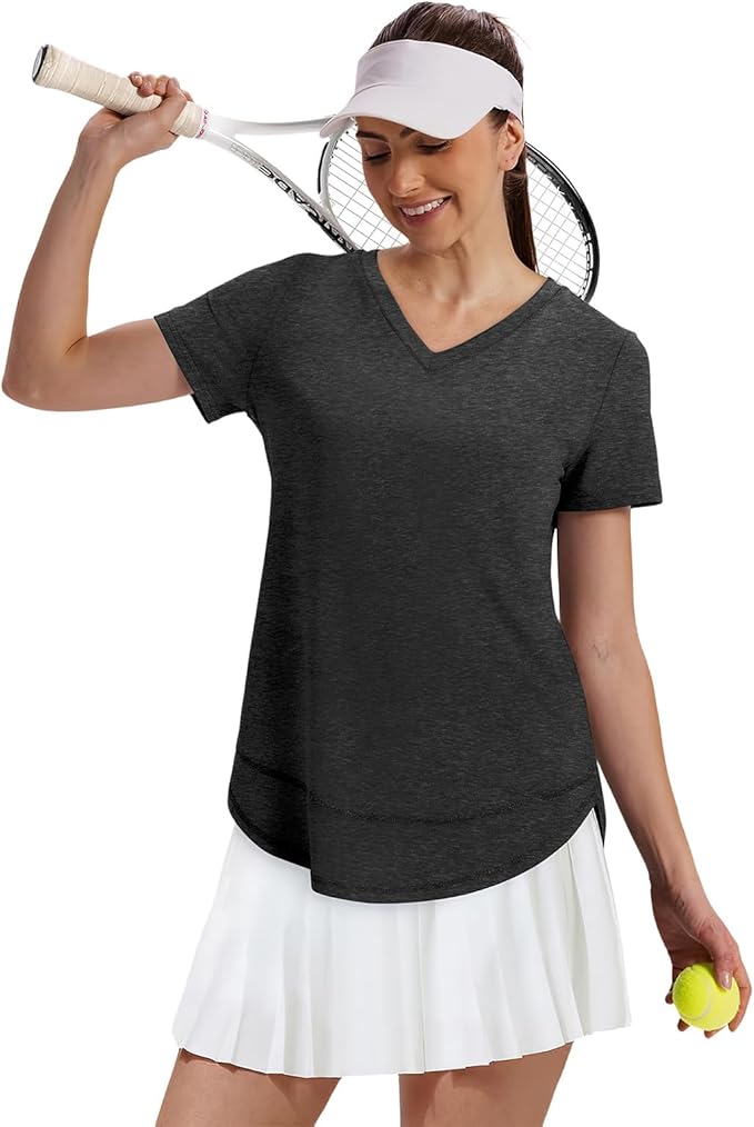 XIEERDUO Womens Workout Tops Short Sleeve Shirts Quick Dry Outfits for Hiking Running V Neck S-3XL