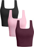 OLCHEE Womens 3 Pack Crop Tank Tops Basic Seamless Ribbed Sleeveless Square Neck Workout Top Summer Exercise Yoga Gym Shirts