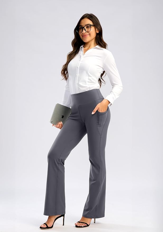 28"/30"/32"/34" Inseam Women's Bootcut Yoga Pants Long Bootleg High-Waisted Flare Pants with Pockets