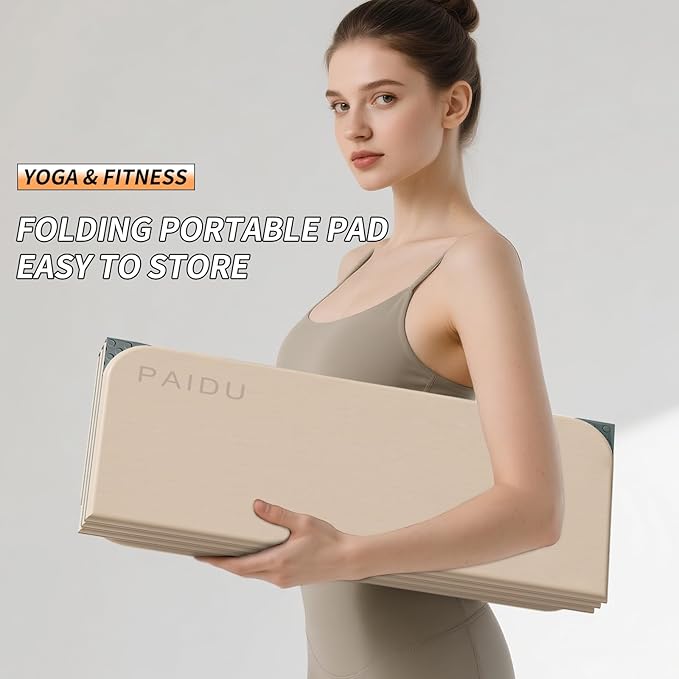 PAIDU Foldable Fitness Yoga Mat | 2/5" (10MM) Extra Thick | SGS Certified Non-Slip TPE | 75x26" Extra Long-Wide | Portable & Easy Store | for Yoga, Pilates, Home Gym & Full-Body Workouts
