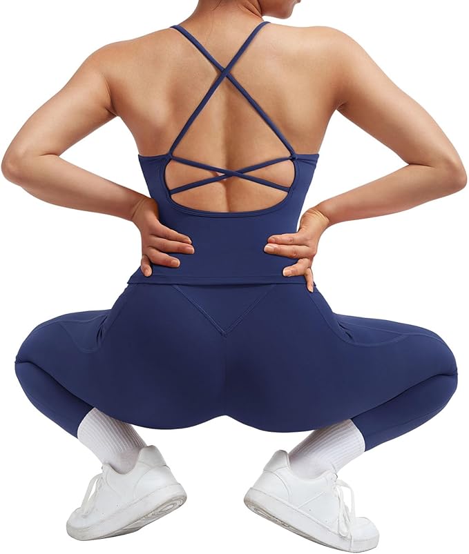 SUUKSESS Women 2 Piece Workout Sets Padded Tank Tops Tummy Control Leggings Gym Outfits