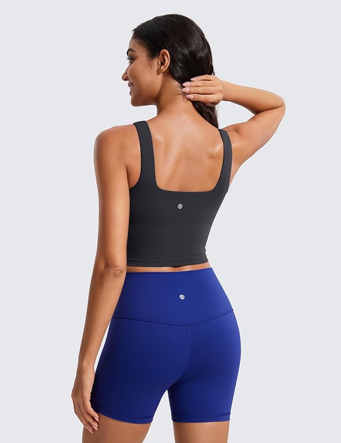 CRZ YOGA Butterluxe Square Neck Crop Tank Tops for Women - Workout Longline Sports Bras Padded Yoga Camisole