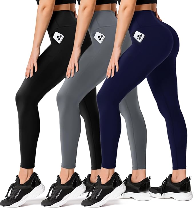 FULLSOFT 3 Pack Leggings for Women High Waisted Soft Black Yoga Pants for Workout Athletic Running Reg & Plus Size