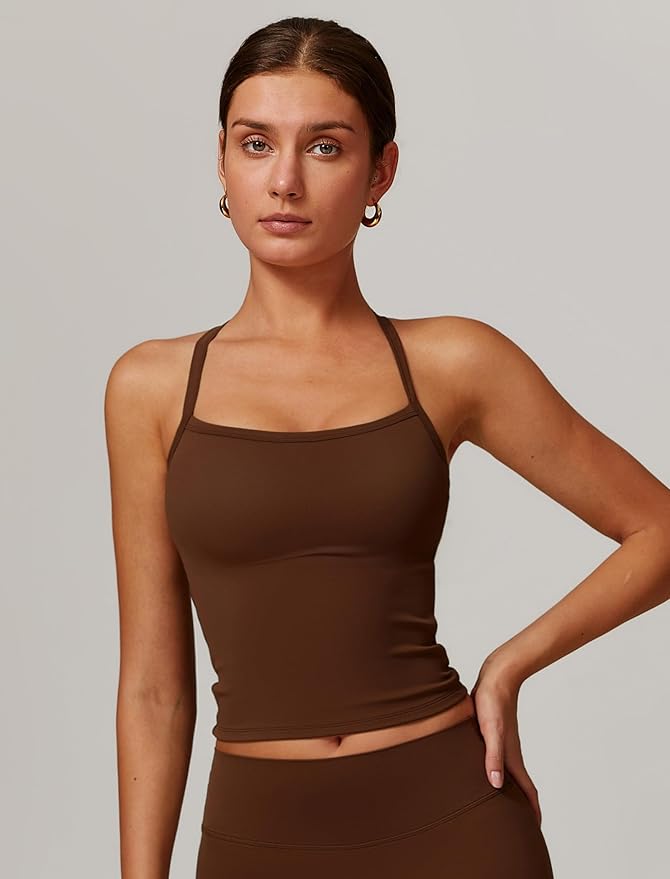 QBGJTD Womens Longline Sports Bras Cross Back Active Gym Yoga Padded Workout Crop Tank Top with Built in Bra