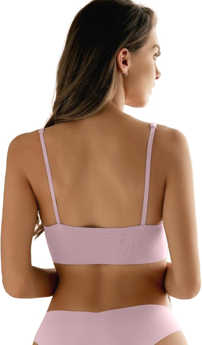 DEANGELMON V Neck Bra Padded Seamless Adjustable Straps Bralettes Everyday Basic Sleeping Bras Multiple Pack